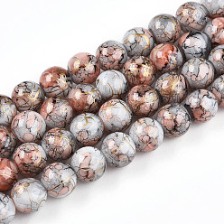 Шоколадный Выпечки нарисованных стеклянных бусин прядей, волочильных стиле, круглые, цвет шоколада, 10~10.5 мм, отверстие : 1.4 мм, около 82~85 шт / нитка, 31.10~32.28 дюйм (79~82 см)