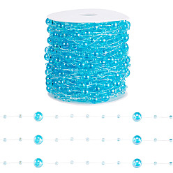 Deep Sky Blue Acrylic Round Beaded Link Chains, with Spool, Deep Sky Blue, 3mm & 7mm, about 98.43 Feet(30m)/Roll