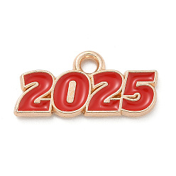 Красный Подвески из эмали и сплава, золотой свет, без кадмия и без свинца, номер 2025 очарование, красные, 9x18x1.5 мм, отверстие : 1.8 мм