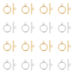 Позолоченный и Цвет Нержавейки 20 наборы 2 цвета 304 застежки-тоглы из нержавеющей стали, круглые кольца, настоящее золото и нержавеющая сталь, Кольцо: 23x18x2.5 mm, отверстие : 3 мм, бар: 25x7.5x2.5 mm, отверстие : 3 мм, 10 наборы / цвет