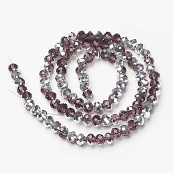 Coconut Brown Electroplate Transparent Glass Beads Strands, Half Silver Plated, Faceted, Rondelle, Coconut Brown, 10x8mm, Hole: 1mm, about 62pcs/strand, 22.05 inch(56cm)
