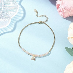 Розовый Авантюрин 304 ножные браслеты звено цепи нержавеющие, с натуральным розовым авантюрином для женщин, 9-1/4 дюйм (235 мм)