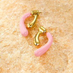 Бледно-Розовый 304 из нержавеющей стали серьги, с эмалью, реальный 18 k позолоченный, розовый жемчуг, 27.5x6.5 мм