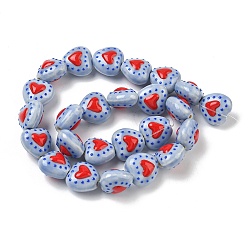 Светлый Стально-синий Фарфоровые эмалированные бусины ручной работы с узором в виде сердечек, сердце, пастельный фарфор, светло-стальной синий, 15.5x16~16.5x10.5~11 мм, отверстие : 1.8~2 мм