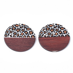 Ivory Printed Resin & Wood Pendants, Flat Round, Colorful, 49x2.5~3.5mm, Hole: 2mm