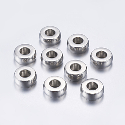 Stainless Steel Color 201 Stainless Steel European Beads, Large Hole Beads, Flat Round, Stainless Steel Color, 12x5mm, Hole: 5mm