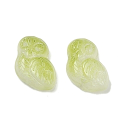 Желто-Зеленый Прозрачные стеклянные бусины, сова, спекающийся лак, желто-зеленый, 18x14.5x6.5 мм, отверстие : 1.2 мм
