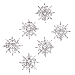 Платина 6шт. броши из сплава со стразами, 8 булавки с заостренными звездами, платина, 41x42 мм