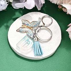 Letter D 26шт. брелок с кисточкой из прозрачной эпоксидной смолы, прозрачного акрила и искусственной замши, с кольцами для ключей из сплава, с цепочками и застежками-лобстерами, бабочка, Буква D, 95~108 мм