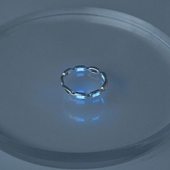 Cornflower Blue Luminous Brass Rectangular Chain Hollow Finger Ring for Unisex, Glow in the Dark Ring, Cornflower Blue, US Size 7(17.3mm)