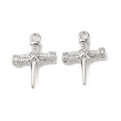 Платинированный Латунные микропаве прозрачные подвески с фианитом, крест прелести, Реальная платина, 16x12x3 мм, отверстие : 1.5 мм