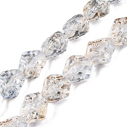 Персиковый Слойка Стеклянные бусины с гальваническим покрытием , самородки, розовые, 13.5~14x13.5x10 мм, отверстие : 0.9 мм, около 49~50 шт / нитка, 26.97~27.56 дюйм (68.5~70 см)