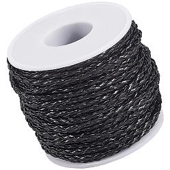 Черный 19м плетеные шнуры из искусственной кожи, круглая фурнитура для браслета, чёрные, 3x3 мм