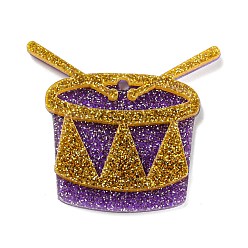 Drum Непрозрачные акриловые подвески с блестками и пудрой, карнавал трех цветов, барабан, 34x40x4.5 мм, отверстие : 2 мм