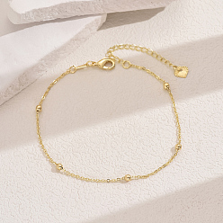 Настоящее золото 18K Модные винтажные пляжные браслеты с шариками из латуни, регулируемые женские цепочки для щиколотки, реальный 18 k позолоченный, 9-1/8 дюйм (230 мм)