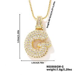 Letter G Элегантные латунные микропаве прозрачные кубические цирконии 3d начальные ожерелья, идеальный подарок для нее, золотые, Буква G, 15.75 дюйм (40 см)