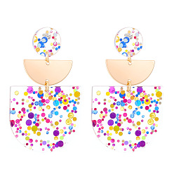 Синий Серьги-гвоздики из сплава и акрила, полукруглая форма с аркой, золотые, синие, 60x34 мм