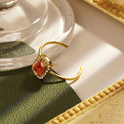 Красный Стильные 304 кольца-манжеты из нержавеющей стали с кубическим цирконием для женщин, прямоугольные, реальный 18 k позолоченный, красные