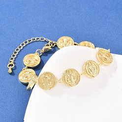 Настоящее золото 18K Плоская круглая цепочка со звеньями из латуни Святого Бенедикта для женщин, стойки покрытие, долговечный, без свинца и без кадмия, реальный 18 k позолоченный, 7-1/4 дюйм (18.5 см)