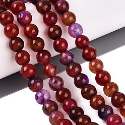 Dark Red Natural Agate Beads Strands, Smooth Round, Dyed & Heated, Dark Red, 8mm, Hole: 0.7~0.8mm, about 48pcs/strand, 14.37~14.76 inch(36.5~37.5cm)