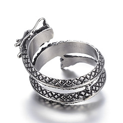 Antique Silver 316 Surgical Stainless Steel Wide Band Rings, Dragon, Antique Silver, 19mm