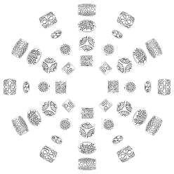 Antique Silver Tibetan Style Alloy Beads, Oval & Flat Round & Rectangle, Antique Silver, 8~14x6~10x2.5~4mm, Hole: 1~1.5mm, 80pcs/box