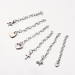 Stainless Steel Color 304 Stainless Steel Heart Link Chain Extender, Stainless Steel Color, 52~61x3.5mm