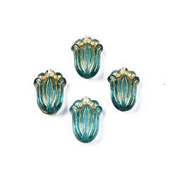 Dark Turquoise Plating Acrylic Beads, Metal Enlaced, Flower, Dark Turquoise, 12x8x5.5mm, Hole: 1.2mm, about 1900pcs/500g