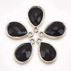 Черный УФ-покрытие акриловыми подвесками, с акриловыми стразами, граненые, слеза, золотой свет, чёрные, 25x16x4.5 мм, отверстие : 2 мм