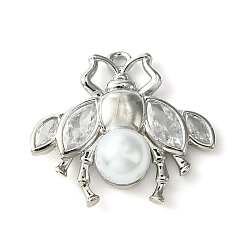 Платина Стойка из латуни с подвесками из искусственного жемчуга из АБС-пластика, с четким кубического циркония, долговечный, без свинца и без кадмия, Пчелы, платина, 17x19.5x7 мм, отверстие : 1.2 мм