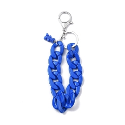 Royal Blue Acrylic Curb Chain Keychain, with Resin Bear Charm and Alloy Split Key Rings, Royal Blue, 17.7~18cm