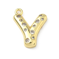 Letter Y Латунные микропаве прозрачные подвески с фианитом, без кадмия и без свинца, долговечный, стойки покрытие, реальный 18 k позолоченный, Письмо Y, 21.5x18x4.5 мм, отверстие : 1.8 мм