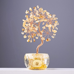 Цитрин Натуральные цитриновые чипсы Дерево жизни украшения, Медная проволока, энергетический камень фэн-шуй, подарок для женщин и мужчин, медитация, 57x140~170 мм