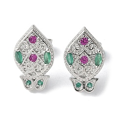 Платина Серьги-гвоздики из латуни с микрокубическим цирконием, долговечный, без свинца и без кадмия, цветок, платина, 14.5x9 мм