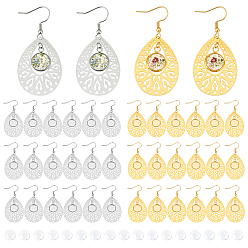 Золотой & Цвет Нержавеющей Стали 12 пары 2 цвета 304 серьги-капли из нержавеющей стали, наборы для самостоятельной сборки украшений, со стеклянными кабошонами , золотые и нержавеющая сталь цвет, 53 мм, 6 пары / цвет