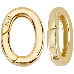 Настоящее золото 18K 3шт. кольца-пружинки из стерлингового серебра, овальные, реальный 18 k позолоченный, 13x10x2 мм