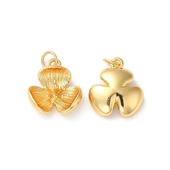 Настоящее золото 18K Стойки обшивки латунные подвески, с целью перехода в кольце, без свинца и без кадмия, цветочный шарм, реальный 18 k позолоченный, 15x13.5x5 мм, отверстие : 3.5 мм