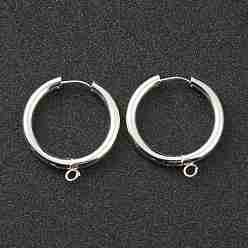 Серебро 201 серьги с обручем из нержавеющей стали, с горизонтальной петлей и 316 стержнем из хирургической нержавеющей стали, серебряные, 29x27x3 мм, отверстие : 2.5 мм, штифты : 1 мм