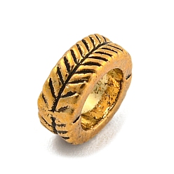 Античное Золото Европейские сплавочные бусины тибетского стиля , без кадмия и без свинца, бусины с большим отверстием, лист, античное золото , 7x3 мм, отверстие : 4.5 мм