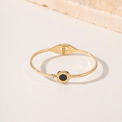 Настоящее золото 18K Браслеты из сплава в римском стиле для женщин, плоские круглые с римскими цифрами, с пластиковым, реальный 18 k позолоченный, внутренний диаметр: 2-3/8 дюйм (6 см)