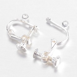 Серебро Латунь винт конвертер клип серьги, спиральный зажим для ушей, с разомкнутым контуром, серебряные, 13.5x16.5x4 мм, отверстие : 1 мм