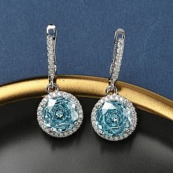 Небесно-голубой 925 стерлингового серебра микро проложить кубического циркония серьги обруча, плоско-круглые, платина, голубой, 31x13 мм