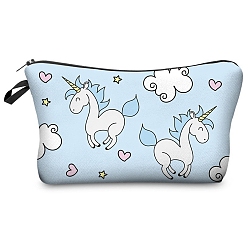 Light Blue Unicorn Pattern Polyester Waterpoof Makeup Storage Bag, Multi-functional Travel Toilet Bag, Clutch Bag with Zipper for Women, Light Blue, 22x13.5cm
