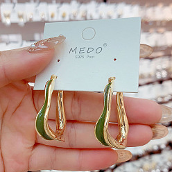 Светло-зеленый Коричневый Серьги-кольца из латуни с эмалью, золотые, оливковый, 36x27 мм