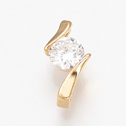 Real 18K Gold Plated Brass Cubic Zirconia Charms, Nickel Free, Real 18K Gold Plated, 13x7x4mm, Hole: 1x4mm