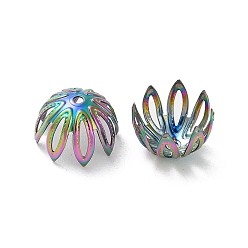 Rainbow Color Ионное покрытие (ip) 304 колпачки из нержавеющей стали, 8-лепестков цветка, Радуга цветов, 11x7.5 мм, отверстие : 1.2 мм