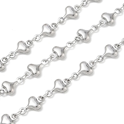 Stainless Steel Color 304 Stainless Steel Heart Link Chains, Soldered, with Spool, Stainless Steel Color, 11x6.5x3mm, about 16.40 Feet(5m)/Roll