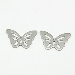 Edelstahl Farbe Anlaufgeschützt 304 Anhänger aus Edelstahl, Schmetterling, Edelstahl Farbe, 13.5x20x1.1 mm, Bohrung: 1.2 mm