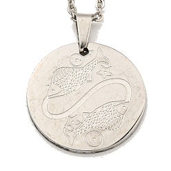 Pisces Non-Tarnish Constellation Pendant Necklaces, 201 Stainless Steel Cable Chain Necklaces, Pisces, 19.96 inch(50.7cm)