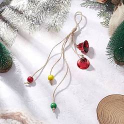 (123L) Белый крем непрозрачный блеск Железные рождественские колокольчики подвесные украшения, с деревянными бусинами и джутовым шнуром, огнеупорный кирпич, 255 мм